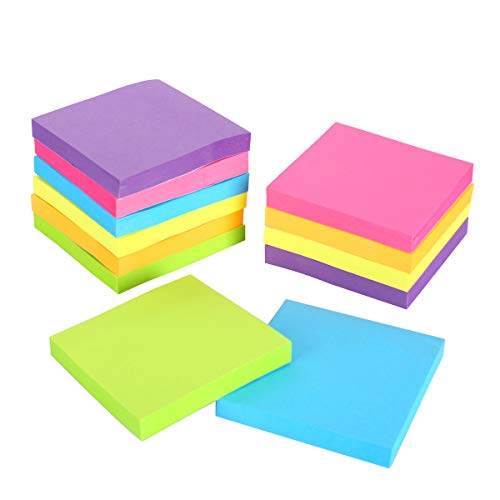 Sticky Notes, 3 in x 3 in, 12 Pads/Pack,100 Sheets/Pad, 6 Bright Colors Self-Stick Notes for Home,Office, School, Easy Post.