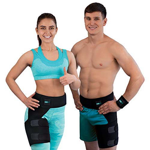Cheapest 🛒 Hip Brace for Left and Right Legs - Compression Support for Sciatica Pain Relief Thigh Hamstring Quadriceps Hip Arthritis - Groin Wrap for Pulled Muscles - 2 Wristbands Included by moldAP