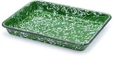 Red Co. 11' x 9' Enamelware Metal Classic 2 Quart Rectangular Serving Tray, Dark Green Marble/Black Rim - Splatter Design
