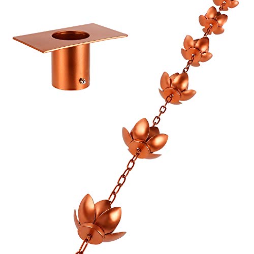 Oak Leaf Rain Chain Set, 8.5ft Copper Plated Rain Chain for Gutters with Adapter, Lotus Rain Chain Cups to Replace Gutter Downspout, Divert Water and Home Display, 12 Cups, Adjustable, Rose Gold - Image 5