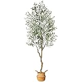 MOSADE Artificial Olive Tree 7 Feet Fake Olive Silk Plant and Handmade Seagrass Basket, Perfect Tall