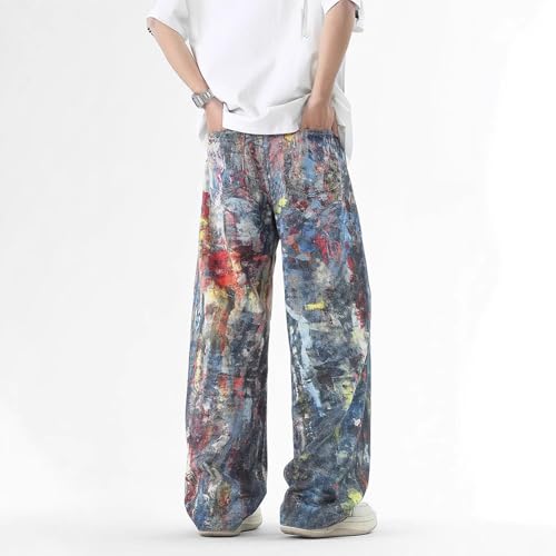 Baggy Jeans Men Tie Dye Graffiti Jeans Wide Leg Denim Pants Street Loose Fit Streetwear for Skater Denim Pants4