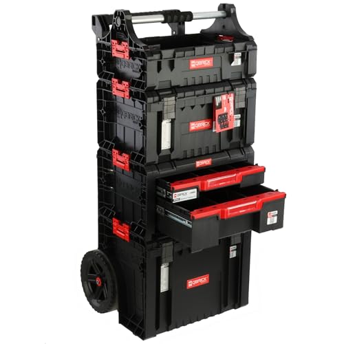 Juego de caja de herramientas con ruedas, cajón doble, organizador de caja de herramientas, caja con asa de 139 cm de altura, set modular para garaje taller PRO