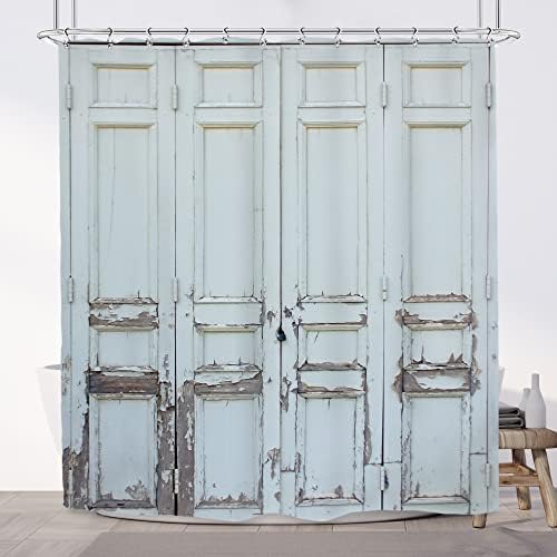 Imirell Rustic Barn Door Shower Curtain Farmhouse Shabby Wooden Door 60Wx72H Inch Vintage Chic Peeled Wood Waterproof Polyester Fabric Bathroom Decorations with 12 Hooks