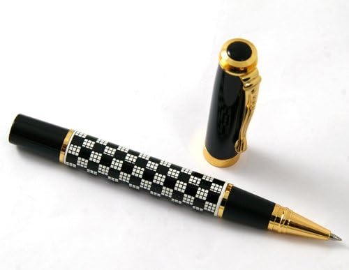 Noblest Black Chessboard Golden Clip Roller Ball Pen, Barrel Is Finished in Black Lacquer with Push in Style Ink Converter