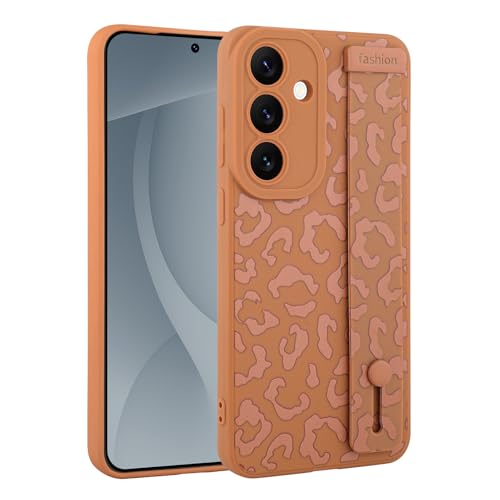 Image of Compatible with Samsung Galaxy S25 Case with Strap Wrist Brown | Cheetah Print Shockproof Soft TPU Protective Cover for Women Girls, Slim Anti Scratch Case 6.2 Inch, Brown