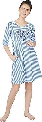 TONGARI Chemise de nuit pour femme (bleu et blanc), bleu/blanc, Large Cover