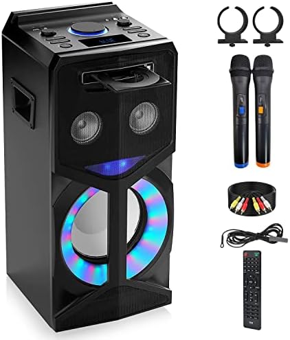 Pyle Audio Video DVD Karaoke PA Speaker System w/2 Wireless Microphones - 800W Built-in Multimedia Disc Player, Bluetooth, FM Radio, USB Slot, LED Display Screen, Remote Control and Cables Included