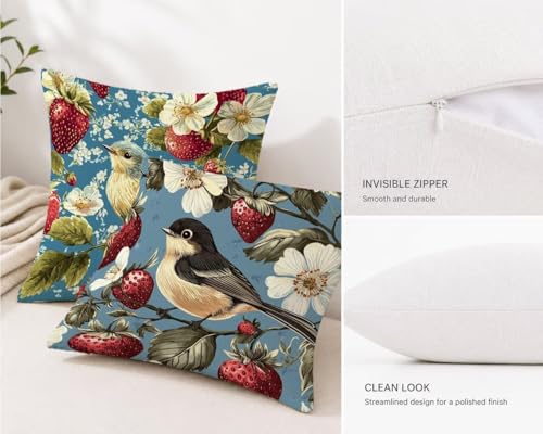 Housse de coussin en lin decoration oiseau avec fermeture eclair - 4
