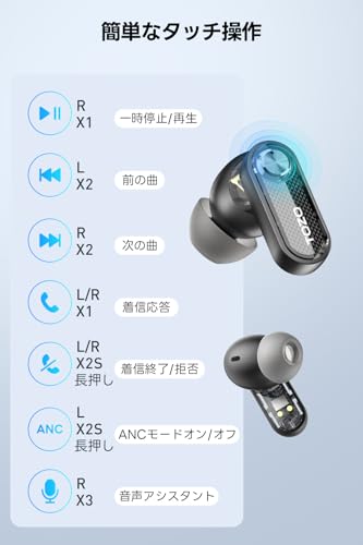 【VGP 2026 受賞】TOZO Crystal Pods イヤホン bluetooth ワイヤレスイヤホン ANC/ENC ノイズキャンセリング 38dB低減 小型軽量 中低音域 暖色系音質 カスタムEQ アプリ対応 外音取り込み/AIチャット/音声通訳会議記録/カスタムタッチ操作 IPX4防水 最大約35時間の連続再生 ぶるーとゅーす イヤフォン USB-C充電 （ブラック）