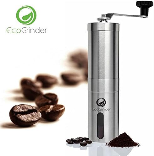 Premium Ceramic Burr Manual Coffee Grinder, Best Coffee Bean Grinder by EcoGrinder - Adjustable, Portable, Stainless Steel, Aeropress Compatible, Comes w/Cleaning Brush