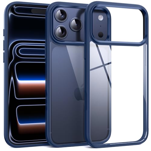 Supdeal Shockproof Clear Case for iPhone 17 Pro Max, [Camera Control Button] [10FT Military Drop Protection] Hard Clear Back Silicone Edge Four Corner Airbags Phone Cover, 6.9 inch, Blue