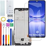 HLYGZX OLED - Display LCD per Samsung Galaxy A41 originale A415F/DSN A415F/DSM A415F, kit di riparazione (nero con cornice, con impronte digitali)