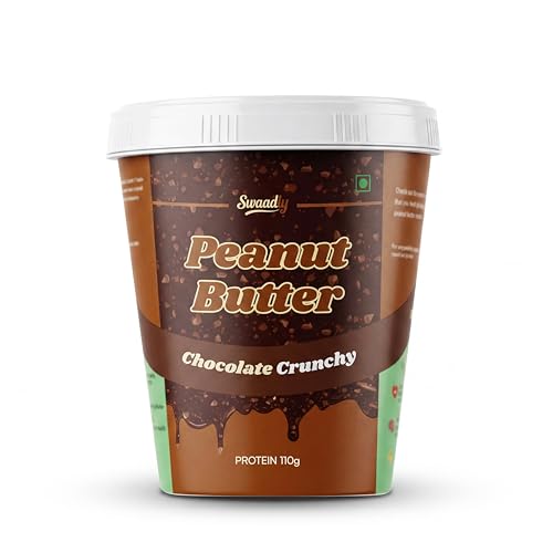 Image of Swaadly Chocolate Crunchy Peanut Butter 500 GRAMS | High Protein Spread | Source of Dietary Fibre | No Palm Oil | Made with Natural Ingredients | Healthy Breakfast & Fitness Snack