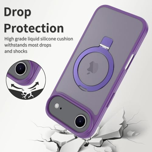 Image of Magnetic for iPhone 17 Air Case, 6.5 inch, Compatible with MagSafe, Rugged Kickstand, Not-Yellowing Military-Grade Protection, Matte Purple