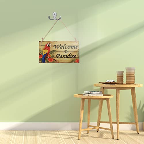 Bestoyard Welcome To Paradise Wooden Signs Hawaiian Luau Summer Beach Party Hanging Sign Wall Sign Decoration #TOP2