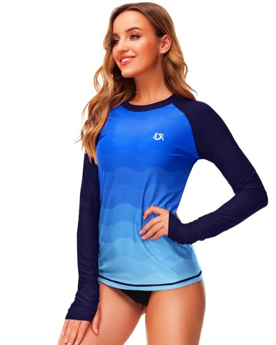 Image of Deerose Womens Gradient Rash Guard UPF 50+ Swim Shirts Surfing Top with Thumb Hole