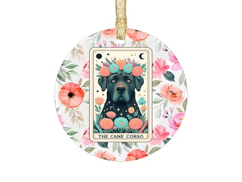 Cane Corso Ornamento acrílico para cães 8,89 cm adesivo UV transferência design floral, presentear,
