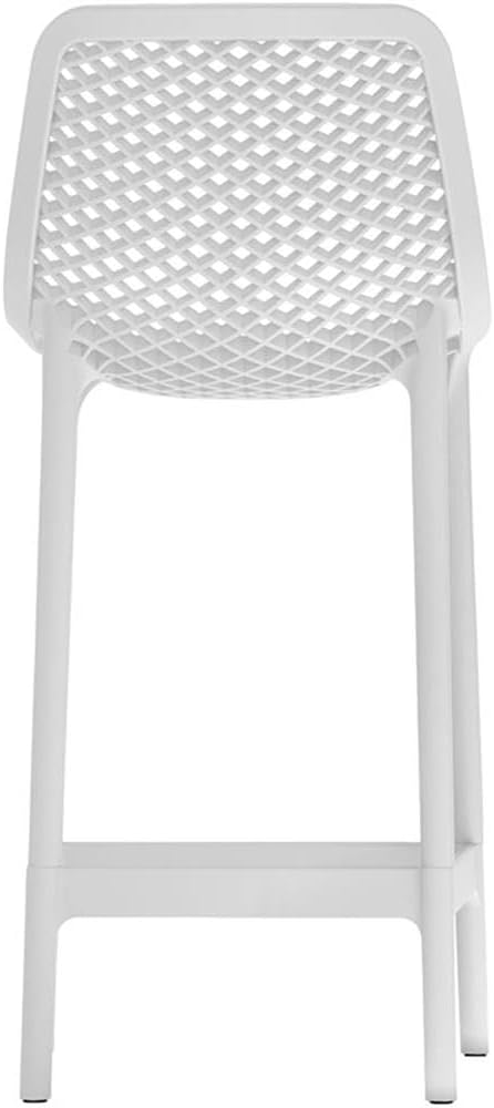Set of 4 Outdoor Bar Stools, 17.32" Seat Width, White Polypropylene Plastic, Weather Resistant, Stackable, Contemporary Design for Patio or Indoor Seating