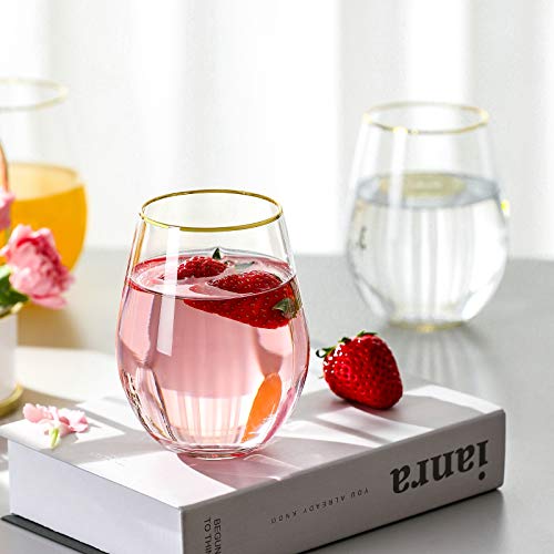 Everest Global Gold Rim Stemless Wine Glass Tumbler Daily Use Gift For Women Set Of 6, Elegant Gold Rimmed Glassware Great Ideal For Party, Thanksgiving, Anniversary, Christmas (18 Oz Crystal Clear) #TOP5