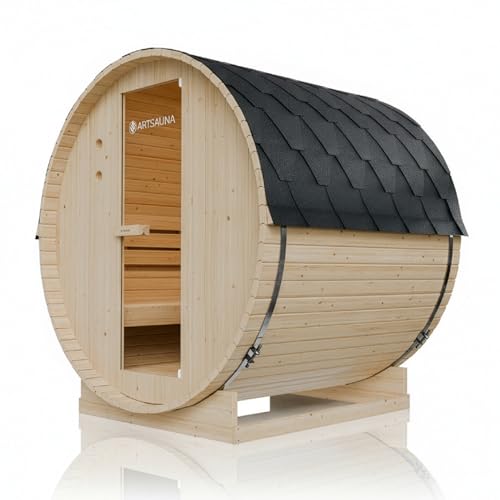Artsauna Outdoor Fasssauna Spitzbergen 180 für 4 Personen - 6 kW Ofen,...