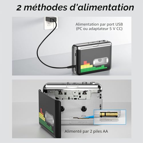 Lecteur USB Cassette, convertisseur de Cassettes à MP3, Lecteur de Musique Portable, convertisseur de Cassettes en MP3, avec écouteurs, Pas d'ordinateur nécessaire – vue 5