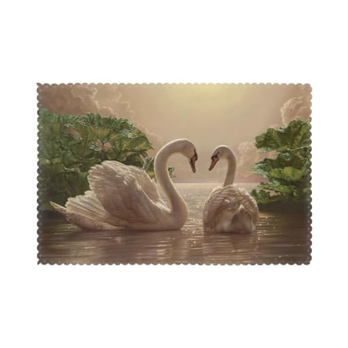 Set de table en polyester haut de gamme motif cygne vert x6 - 2
