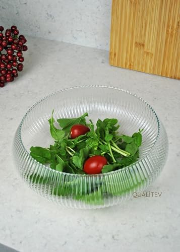 El Yapımı Büyük Boy Cam Salata Kasesi Meyve Sunum Tabağı-30 cm - Görsel 2