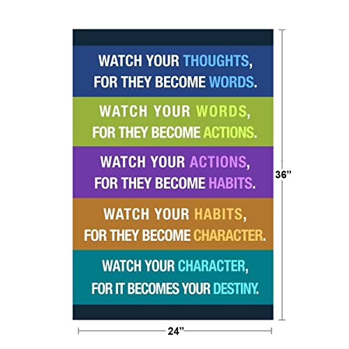 Image of Watch Your Thoughts Motivational Inspirational Encouraging Colorful Teamwork Quote Gratitude Positivity Support Motivate Classroom Cool Wall Art Print Poster 24x36