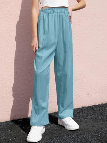 Image of SANGTREE Womens Wide Leg Pants Lightweight Casual Elastic High Waist Straight Leg Loose Trousers for Womens, Peacock Blue, L