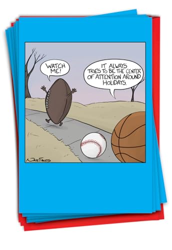 NobleWorks 面白いクリスマスカード12枚 封筒5 x 7インチ (デザイン1枚、各12枚) - フットボールアテンションC8757XSG-B12x1