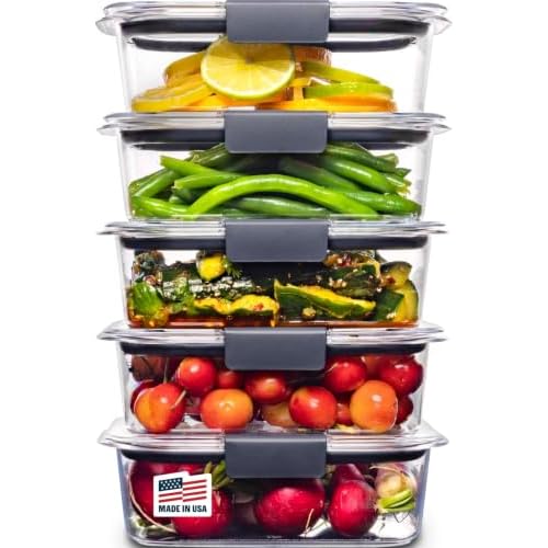 Rubbermaid Brilliance Tritan Plastic Food Storage Containers BPA Free Airtight Lids Ideal for Lunch Meal Prep & Leftovers Set of 5 (3.2 Cup)