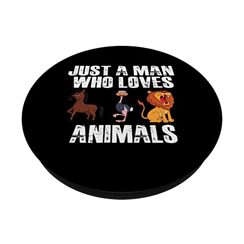 Love Animals Just A Man Who Loves Animals Animal Lover Gifts PopSockets Swappable PopGrip, Black - Image 2