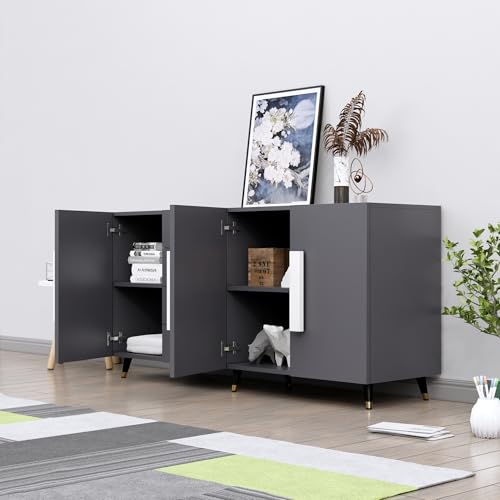 Image of Bniture Storage Cabinet Wooden for Living Room Sideboard with 4 Drawer and 3 Door | Multipurpose Storage Organizer Chest of Drawer Cabinet for Home Hallway Drawing Room Bedroom Kitchen | Slate Grey