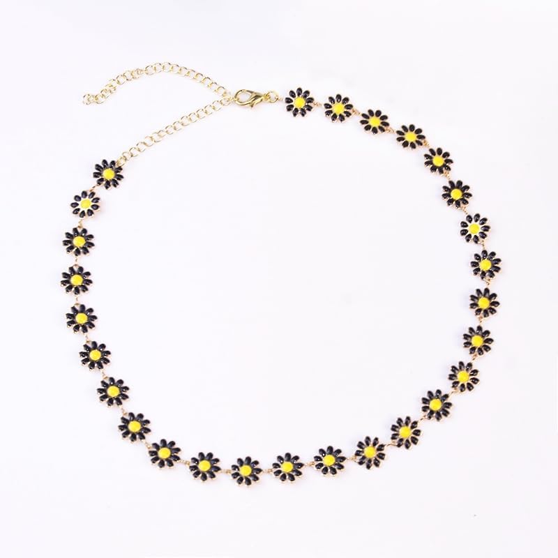 Pingyongchang Daisy Flower Necklace and Bracelet Set for Women - Bohemian Enamel Choker, Handmade Gold Spring Sunflower Jewelry for Party and Beach - Image 3