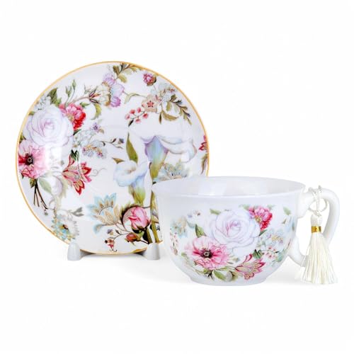 STP GOODS Bone China Tea/Coffee Cup and Saucer in Gift Box Fine Bone Tea Cup and Saucer Set of One,(Dream Garden)