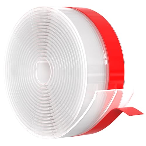 2026 New Upgrade Wide Silicone Weather Stripping Door Seal with Strong Adhesive 2 x 20 ft Draft Stopper Tape for Door Frame Side and Bottom Gaps Strip for Glass Shower Transparent