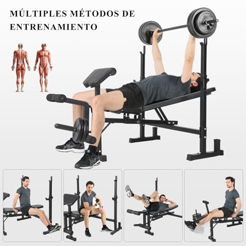 ISE Banco Musculación Plegable con soporte para piernas y brazos, Banco Pesas con rack musculación, Banco Press ajustable con soporte para curl de piernas, Banco De Pesas para barra olímpica - imagen 5
