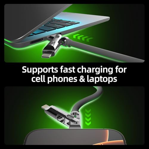 Image of MFish 4-in-1 Charging Cable, USB-C /USB-A to USB-C & Lightning Cable, 240W PD 3.1 USB C Fast Charging Cord, 6.6FT Silicone Multi Charger Cable for iPhone 17 /16 /15 /14, MacBook, iPad, CarPlay, Grey