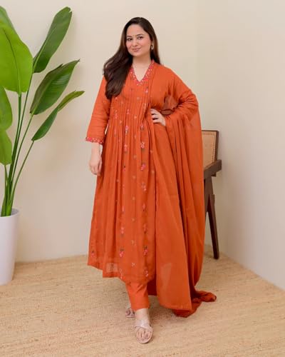 Image of KLOSIA Women Embroidery Solid Anarkali Kurta and Pant Set with Dupatta|Silk|Regular Fit