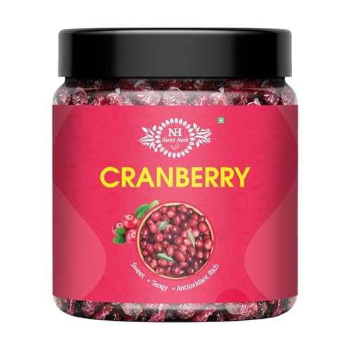 Image of Nutri Herb Dried Cranberries (250gram) | Sweet & Tangy Dehydrated Berries | Chewy, Antioxidant-Rich Snack | Healthy Dried Fruit for Daily Use