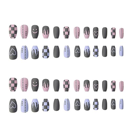 RTRTGS Finti Unghie Corte, 48 Pezzi Artificiali Kit di Punte di Unghie 12 Dimensioni, Copertura Completa,Design Matte Stick di File per Salone di Arte Unghie Decorazione DIY Accessorio per Manicure