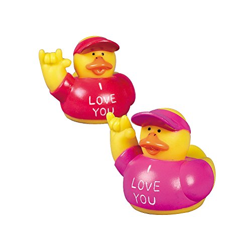 Fun Express I Love You Rubber Ducks - Set of 12 - Valentine's Day Toys, Gifts and Giveaways