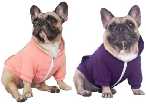 iChoue 2pcs Frenchie Pug Zipper Hoodies Clothes Dark Purple Peach - Large