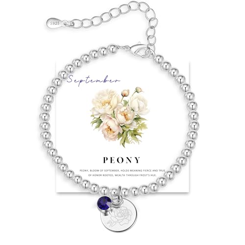 FENNELISA September Peony Birthflower Bracelet Gift,September Birthstone Bracelet for Women Girls with Birthday Card Friendship Gifts for Women Mum Daughter Sister Grandma