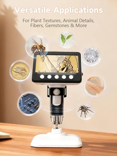 Image of Coin Microscope, 4.3 inch LCD USB Digital 1000X 1080P Coin Magnifier | 8 Adjustable LED Lights, PC View Compatible with Windows /MacBook for Adults Kids