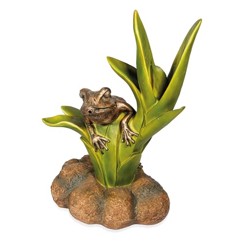 Esotec Wasserspeier-Figuren Frosch sitzend auf Blätter | Einzelfigur Teichfigur Gartenstatue Gartenfigur Springbrunnen-Figur Wasserspiel für Terrasse Balkon-Brunnen Quellstein Kunststein 100741