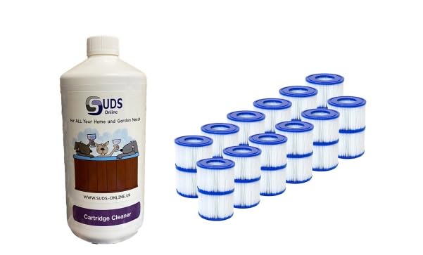 SUDS-ONLINE Filter Cartridge Cleaner With Compatible Bestway Filter Cartridge VI Replacement FOR Lay-Z-Spa Miami, Vegas, Monaco, Palm Springs (12, 5L)