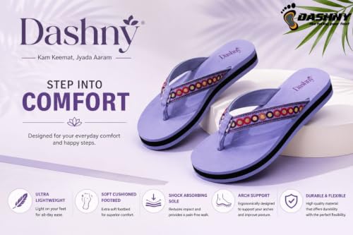 Image of Dashny Women's Comfortable Flip Flops | Soft Cushioned Footbed | Lightweight Anti-Skid Sole | Embroidered Toe Post Slippers | Comfortable Indoor & Outdoor Footwear