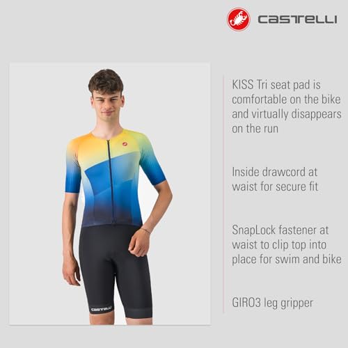 CASTELLI Men’s Tri Short, Cycling Race Swim Bike Run, Aerodynamic Triathlon Short with Tri Seat Pad & UPF 50+2